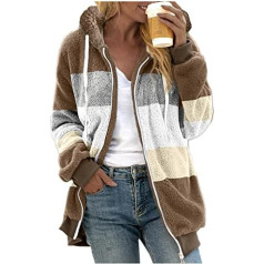 Cubinest Women's Hoodie Jacket, Lined Windproof Outdoor Winter Jacket, Plush Jacket, Warm Long Sleeve Oversize Fleece Jacket, Transition Jacket, XXL, Winter Casual Hoodie, Teddy Jacket