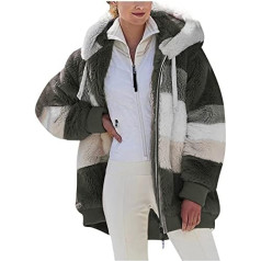 Cubinest Fleece Jacket Women's Stitch Winter Warm Loose Teddy Jacket Transition Jacket Teddy Fluffy Outdoor Fleece Jacket Sweat Jacket with Hood Long Sleeve Oversize Winter Warm Jacket Plush Jacket