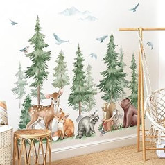 Wondever Sienas Uzlīme Meža dzīvnieki Bērnu istabas Uzlīmes Koks Liels Briedis Lapsa Lācis Sienas uzlīme Sienu dekorēšana bērnu istabai Bērnu istaba Guļamistaba