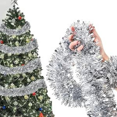 Weyying Pack of 6 Metallic Tinsel Garlands, Christmas Tinsel Garland, Festive Christmas Tinsel, Tinsel Twist Garland, 2 m, for Christmas, Birthday, Party, Festival (Silver)