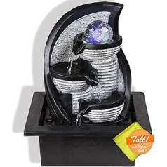 Table Fountain with RGB Colour Changing and Care Cloth - Pretty Decorative Light with RGB LED and Microfibre Cloth - Indoor Fountain with Light Function Pump Grey Ball