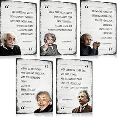 Set of 5 Tin Signs Albert Einstein Sayings 20 x 30 cm - Metal Sign with Saying - Vintage Wall Decoration Sign Poster Gift Idea