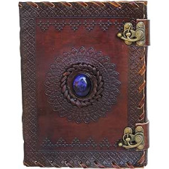 Jaald A5 Notizblock Notizen Notizbuch Seiten Handgemacht Album Tagebuch Leder mit Lederbezug Geschenke Antik Keltische Schliesse blauer Stein Kleine