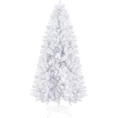 Prextex White Christmas Tree - 180 cm High, 1200 Tips - High-Quality Fold-Out Artificial Christmas Tree, Snowy Spruce in White, Lightweight and Easy to Assemble with Metal Stand