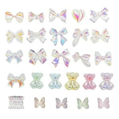 Emagtech Pack of 200 3D Bear nagu piekariņi Butterfly nagu mākslas rotājumi bantes nagu rotājumi sveķu nagu mākslas aksesuāri sievietēm meiteņu salons Mājas DIY nagu mākslas piederumi