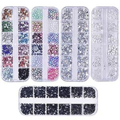 Yavo-Eu 5500 gabali Nail Art Rhinestones Nail Art Rhinestones 5 Kastes Plakana Mugura Dimanti Kristāli Hameleons Pērlītes Dārgakmeņi