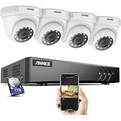 ANNKE 1080p Surveillance Camera System 8CH 3K Lite DVR Recorder with 4 x Outdoor 1080p Surveillance Camera 1TB Hard Drive, 30 m IR Night Vision, Motion Alarm, Smartphone & PC Quick Access Black