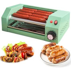 CYTBEK Hot-Dog-Rollermaschine, Desktop-Wurstmaschine, ar Temperaturregelung no 0–250 °C, Hot-Dog-Wärmer auf der Arbeitsplatte aus Edelstahl, für Hot Dogs, Eierbrötchen, Würstchen Green