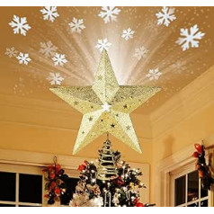 ilauke Gold Christmas Tree Topper Dynamic Snowflake Shape Christmas Tree Topper, Lights Christmas Tree Indoor (Silver, Snowflake)