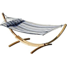 ALEOS. 320 cm Limited Edition Blanca Lime-Grey Hammock with Natural Larch Wood Frame with Rod Hammock Grey Striped Lined and Padding Screws Made of Stainless Steel