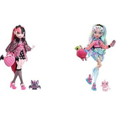 Monster High Draculaura Doll - Vamp-tastic Fashion, Cape, Accessories & Lagoona Blue Doll - Pink Hoodie, Tie Dye Bike Shorts, Platform Sandals, Fins, Accessories, for Children from 6 Years, HHK55