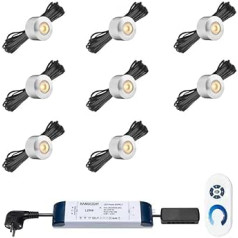 Hamulight Gomera LED uz virsmas uzstādāms prožektors, terases nojume, apgaismojums, uz virsmas montējami lukturi, ziemas dārzs/terašu jumts/nojume/nojume, 3 W, regulējams, silti balts, komplekts no 8