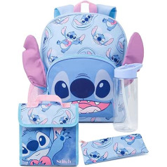 Disney Lilo un Stitch Girls mugursoma | Bērnu citplanētiešu tēlu preces 3D ausis skolas mugursomas penālis un ūdens pudele | Atpakaļ uz skolas soma Dāvanas, zila, viena izmēra, zila