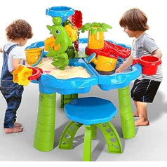 TEMI 3-in-1 Sand Water Table Sand Toy Children 28 Pieces Water Toy Sandpit Toy Beach Toy Set Summer Toy for Outdoor Beach Activity Table for Children Girls Boys