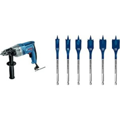 Bosch Professional GBM 13-HRE urbjmašīna (papildu rokturis, urbjpatrona ar atslēgu 1,5–13 mm, kastē) + 6 Expert SelfCut ātruma plakano frēzēšanas urbjmašīnu komplekts (skujkokam, rupjai skaidu plātnei, diametrs 13–25 mm,