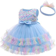 Maeau Baby Girl Party Dress Wedding Pageant Christening Tutu Dress Toddler Girl Flower Dresses with Headpiece