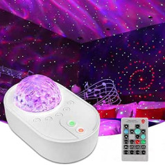 Night Light Starry Sky Projector LED Lamp Projection of Sea Waves and Galaxy with Colourful Lights, Music in Bluetooth and Remote Control, Gift for Children's Room, Baby, Adults