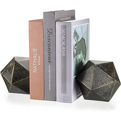 SUMTree Cast Iron Bookends CD Book Ends Book Holder Desk Storage DVD CD Cookbook (Polyhedron, Black, Gold)