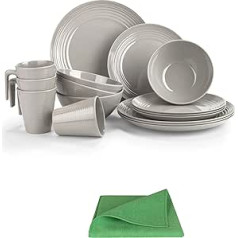 Moritz Melamine Camping Tableware Set for 4 People Toffee Design + 1x Microfibre Cloth Green Camping Tableware Table Protector