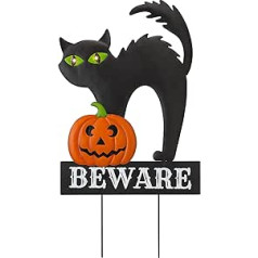 glitzhome GH30060 Schwarze Katze mit beleuchteten Augen, Gartenpfähle, Halloween, Wanddekoration, 81,3 cm hoch