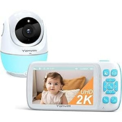 Yonvim 2K Baby Monitor with Camera, 5 Inch UHD Baby Monitor, 30H Battery Life, 1500 ft Long Range Video Recording and Playback Without WiFi, MP3, Story Book, Night Light, Individual Lullabies