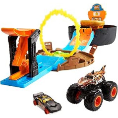 Hot Wheels GYN01 Monster Trucks triku riepu spēļu komplekts ar palaišanas rampu, 1 Hot Wheels automašīnu 1:64 mērogā un 1 Monster Truck 4–8 gadus veciem