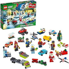 LEGO 60268 City Adventes kalendārs 2020. gada Ziemassvētku mini būvniecības komplekts ar maziem transportlīdzekļiem, Ziemassvētku vecīša kamanas un dēlis, celtniecības komplekts