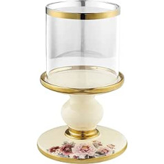 fanquare Flower Ceramic Candle Holder with Gold Rim, Glass Candle Holder for Pillar Candles, Dinner by Candlelight