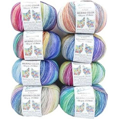 Tiešsaistes zeķu vilnas iepakojums 6 slāņiem | Super Sock 349 Merino Color | 8 x 150 g zeķu vilna 6 slāņu | Bieza zeķu dzija adīšanai vai tamborēšanai | Veļas žāvēšana