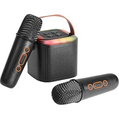 Umelee karaoke mašīna bērniem/pieaugušajiem, pārnēsājams mini Bluetooth skaļrunis ar 2 bezvadu mikrofoniem un LED gaismām, karaoke dāvana meitenēm un zēniem dzimšanas dienas svinībās mājās (melnā krāsā)