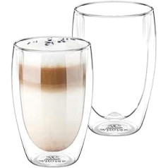 Wilmax termiskās glāzes, dubultsienu glāzes, Latte Macchiato, kapučīno glāzes, dzeramās glāzes, kafijas glāzes, ledus kafijas tase, ūdens glāzes, 400 ml, 2 komplekts