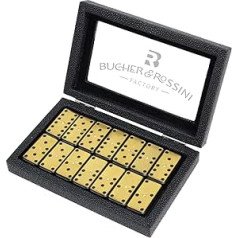 Metal Domino Set - Premium Classic 28 Pieces Double 6 in Sturdy PU Wooden Box for Party Favours and Any Use