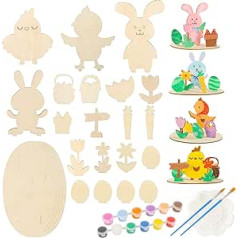 Easter Craft Set for Children, Set of 4 Wooden Rabbits and Chicks for Painting, Craft Sets for Easter, Easter Decoration Crafts Children Wood, Easter Craft Wood, DIY Wooden Craft Set, Craft