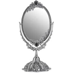 SUMTREE Vanity Mirror Decorative Vintage Oval Double Mirror for Table Photography Dressing (Small, Silver)