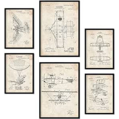 Nacnic komplekts ar 6 plaknēm Patenti plakāti Retro patenti vintage stila mājas dekors A4 un A3 bez rāmja