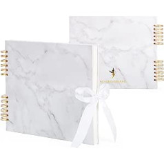 Never Ever Land Scrapbook Album - 30 x 25 cm Photo Album with 80 Smooth 250gsm Pages - Sturdy Hard Cover with Cute Bow - Perfect for Baby, Wedding & Family Photos - Marble