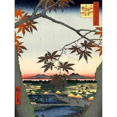 Wee Blue Coo glezna japāņu koka bloks Maple Tree Mountains mākslas izdrukas plakāts sienas dekors 12x16 collas