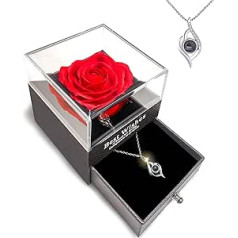 KEELYY Eternal Rose with Necklace Women's Gift Box with I Love You Chain 100 Languages Rose with Chain Box for Valentine's Day Mother's Day Wedding Anniversary Birthday Gift for Her