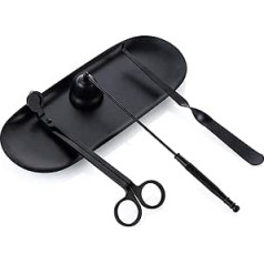 ZYOOO Candle Snuffer Accessories Set 4 in 1 - Candle Snuffer Wick Cutter Wick Spoon and Plate Tray for Laying Extinguishing Candle Wicks, Safe Flame (Black)