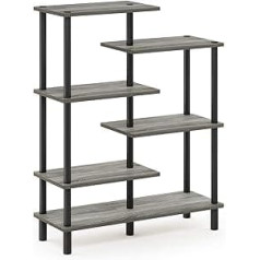 Furinno Multi Tier Accent Decorative Shelf, Wood, French Oak Grey/Black, 29.49 x 80 x 100.2 cm