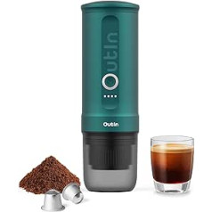 Outin Nano Portable Battery Coffee Machine with Self-Heating in 3-4 Minutes, 20 Bar 12V 24V Car Espresso Machine, Compatible with NS Capsules & Coffee Powder (Teal)