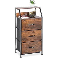 Relaxdays Standing Shelf, 3 Drawers, 2 Shelves, Books & Decoration, Industrial Shelf Chest of Drawers, H x W x D: 92 x 45 x 30 cm, Brown/Black