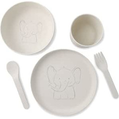 BIOZOYG Children's Crockery Set 5-Piece Organic Plastic I Breakfast Set Dishwasher Safe I Plate Bowl Cup Spoon Fork I Gift Ideas for Children I Funny Children's Tableware Animal Motif Elephant