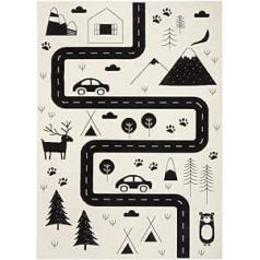 Hanse Home Avenue Children's Room Rug - Boys Girls Play Rug Short Pile Rug Modern Play Street Motif Soft Pile Easy Care - Cream Black, 120 x 170 cm