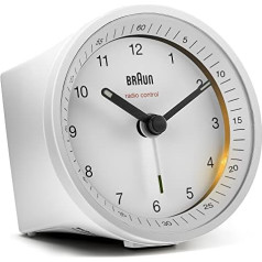 Braun BC07W-DCF klasiskais analogais radio modinātājs Centrāleiropas laika joslai (MET/GMT+1) ar atlikšanas funkciju, gaismu, klusu pulksteņa darbību un Crescendo modinātāju, baltā krāsā