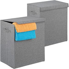 Relaxdays Laundry Basket, Set of 2, Foldable Laundry Hamper with Lid, Portable, Laundry Chest 61 L, 50.5 x 45 x 30.5 cm, Grey