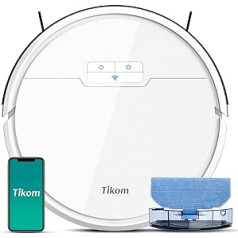 Tikom G8000 robotu putekļsūcējs ar mopa funkciju, 2700 Pa sūkšanas jauda, WiFi, ideāli piemērots mājdzīvnieku matiem, paklājiem un cietām grīdām, balts