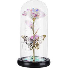 Générique Rose Belle et la Bete, Romantisches Geschenk für sie, leuchtende Seidenrose, LED, in einer Kuppel aus Glas, bunte Laternen