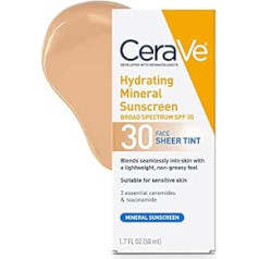 Cerave SPF 30 Tinted Sunscreen, Moisturizing Mineral Sunscreen with Zinc Oxide and Titanium Dioxide, Translucent Tint for Healthy Glow, 50ml, Packaging may vary