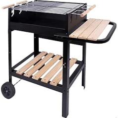 AKTIVE 52975 Charcoal and Charcoal Grill with Double Grill, 100.5 x 40 x 88.5 cm, 3 Height-Adjustable, 2 Integrated Wheels for Easy Transport, Enamelled Metal and Wood